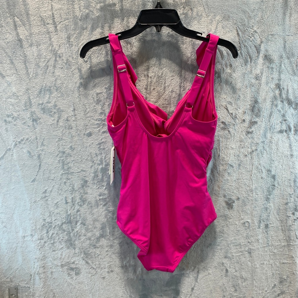 DKNY Womens Pink Ruffle V-Neck Underwire One Piece Swimsuit DIMMS691 Size S - Picture 2 of 8
